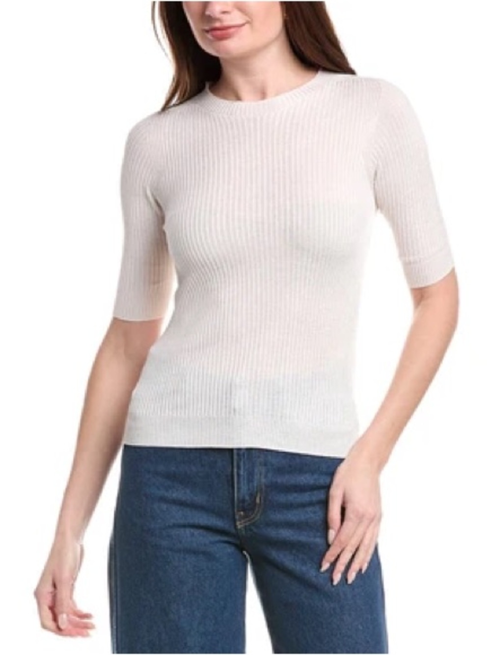 Nation LTD Cream Ribbed Short Sleeve Knit Top Size L